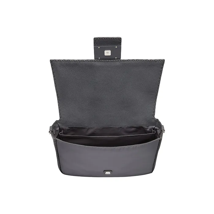 FENDI Baguette ECONYL® Recycled Nylon Courier Bag One Shoulder Handbag Crossbody Bag Large Size Men's Gray-3