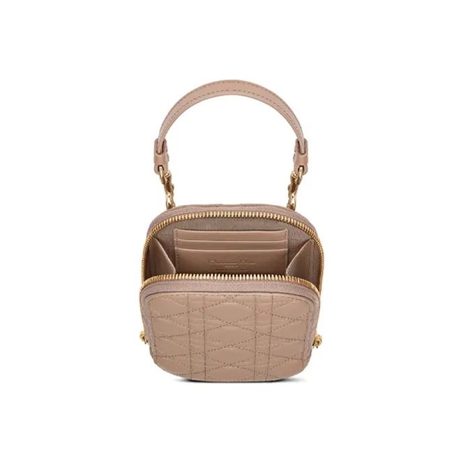 DIOR Lady Dior Lambskin One Shoulder Crossbody Cell Phone Pouch Women's Warm Taupe-3