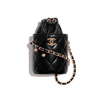 CHANEL Lambskin Bucket Bag, Shoulder Bag, Crossbody Bag Trumpets Women's Black