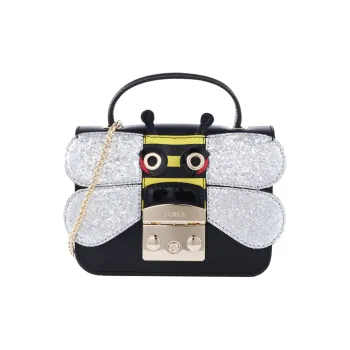 Furla Metropolis Collection Cow Leather Small Square Bag Shoulder Bag, Crossbody Bag Small Size Women's Black