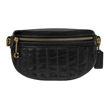COACH Chain Quilting Leather Shoulder Bag Crossbody Bag Fanny Pack Small Size Women's Black