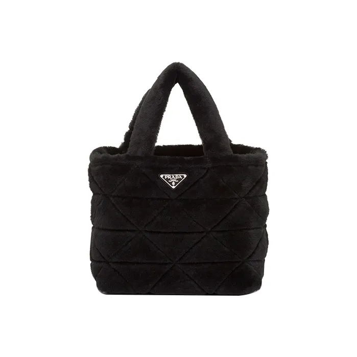 PRADA Shearling Tote Bag, Shopping Bag, Handbag Regular Women's Black-0