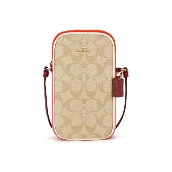 COACH N/S Canvas With Leather Camera Bag, Shoulder Bag, Crossbody Bag Mini Women's Khaki Monogram