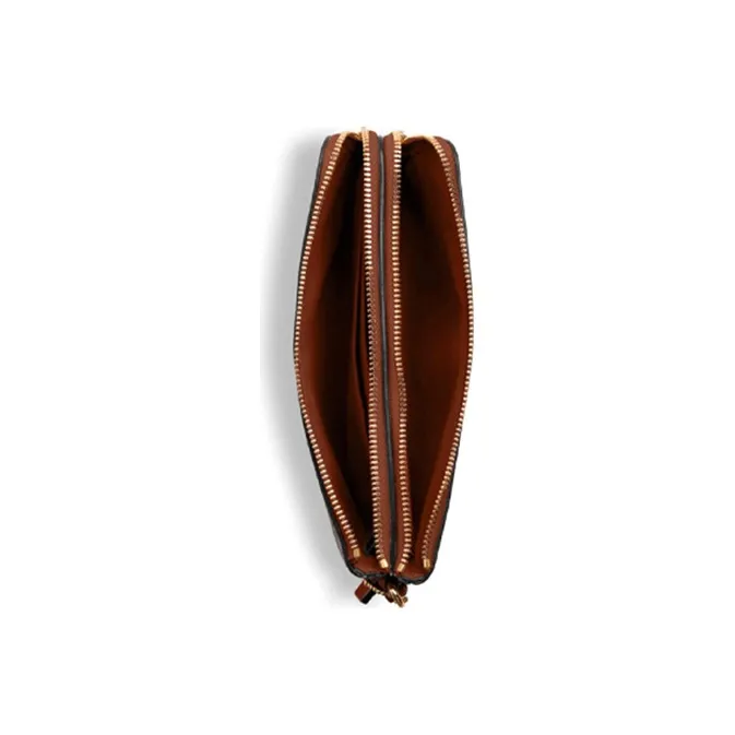 COACH Double Zip Wallet Vintage Canvas Leather Clutch Women's Brown Monogram-1