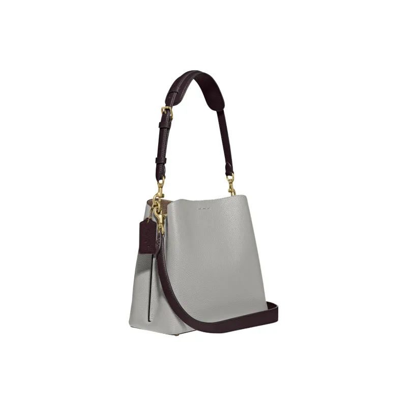 COACH Willow Pebbled Leather Bucket Bag, Handbag, Crossbody Bag Women's Gray & Black-2