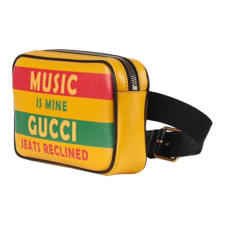 GUCCI Leather One Shoulder Crossbody Bag, Sling Bag, Fanny Pack Unisex Yellow Black-1