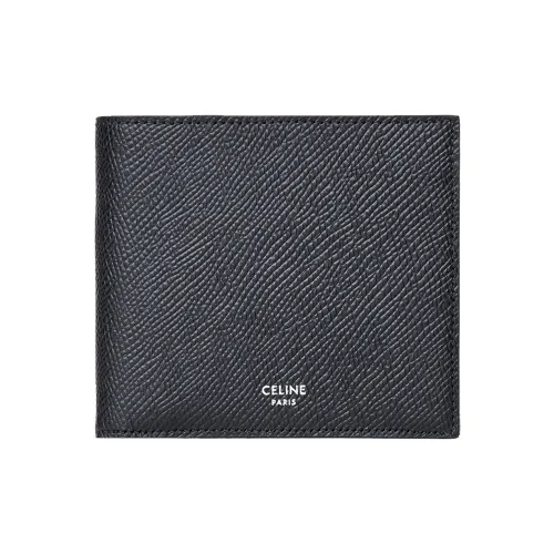 CELINE Grained Calfskin Wallets Card Holders Men's Black