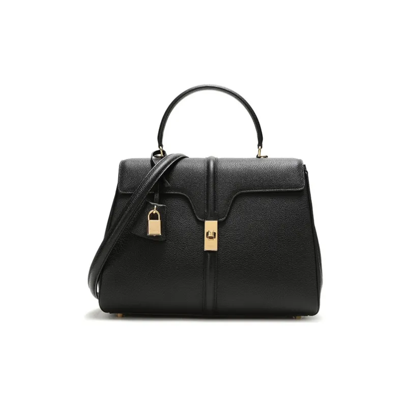 CELINE Grain Calfskin Handbag, Shoulder Bag Medium Size Women's Black-0