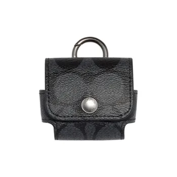 COACH Canvas With Leather Earplug Case/Earphone Case Mini Unisex Black