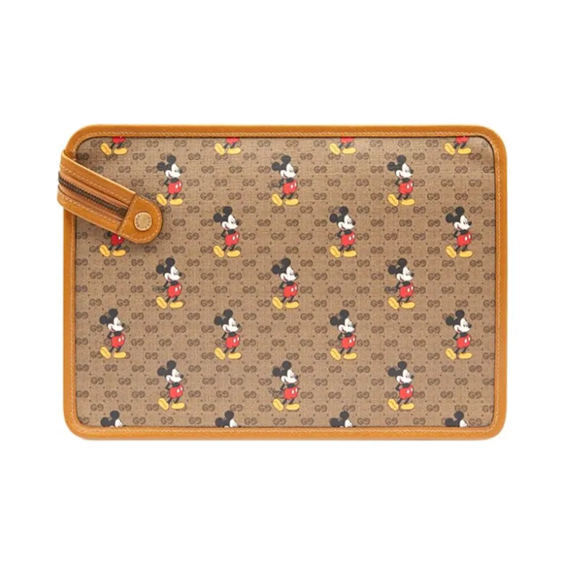 GUCCI Disney Collaboration Canvas With Leather Clutch Unisex Ebony & Brown-2