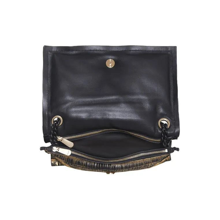 FERRAGAMO Viva Cow Leather Pillow Bag Crossbody Bag Shoulder Bag Small Size Women's Black Gold Multicolor-3