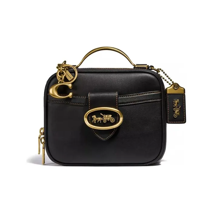 COACH Riley Leather Small Square Bag Camera Bag Handbag Shoulder Bag Crossbody Bag Small Size Women's Black-1