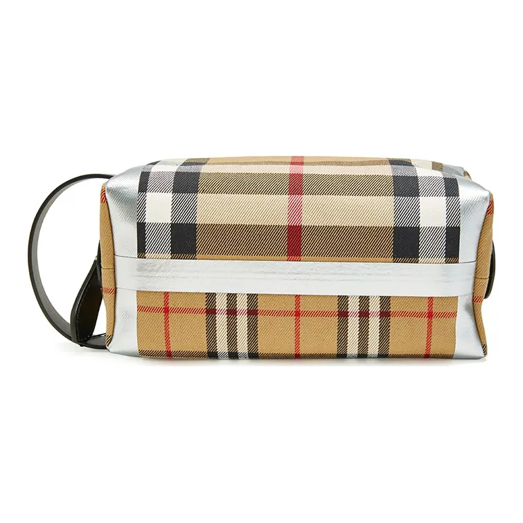 Burberry Fabric Toiletry Bag Makeup Bag Unisex Silver Classical Yellow-2