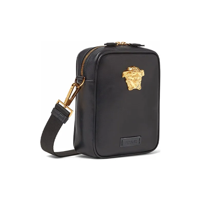 VERSACE La Medusa Cow Leather Shoulder Bag, Crossbody Bag Small Size Men's Black-1