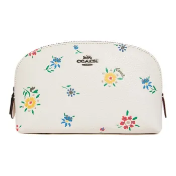 COACH Cosmetic Leather Makeup Bag, Toiletry Bag Small Size Women's White