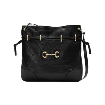 GUCCI Horsebit 1955 Leather Messenger Bag Crossbody Bags Shoulder Bags Women's Black