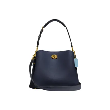 COACH Willow Pebbled Leather Handbag, Shoulder Bag, Crossbody Bag Tubas Women's Navy Blue