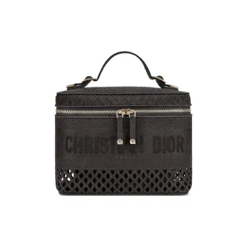 DIOR DiorTravel Fabric Embroidered Logo Toiletry Bag Travel Storage Bag Handbag Makeup Bag Women's Black