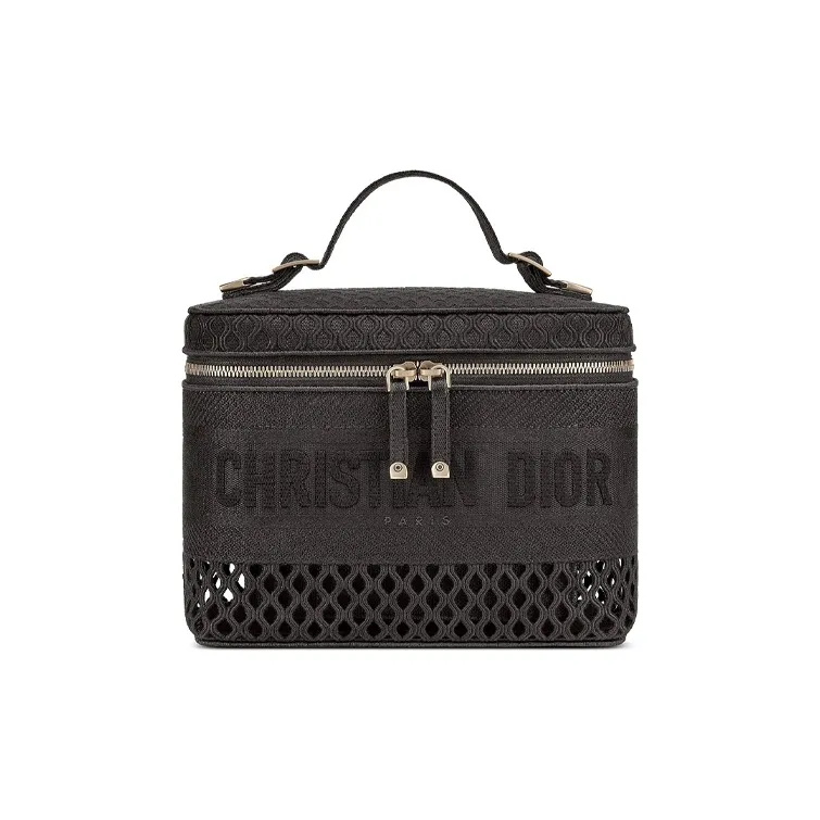DIOR DiorTravel Fabric Embroidered Logo Toiletry Bag Travel Storage Bag Handbag Makeup Bag Women's Black-0