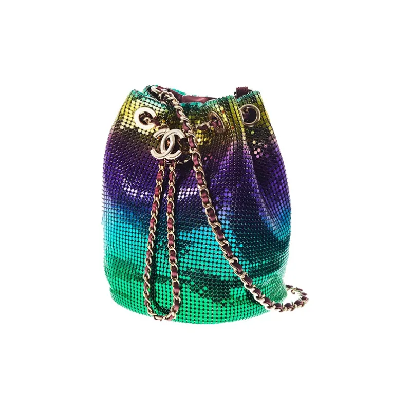 CHANEL Faded Metal Mesh Bucket Bag, Drawstring Bag, Shoulder Bag, Crossbody Bag Mini Women's Multicolor-1