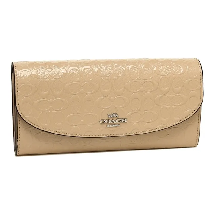 COACH Boxed Patent Leather Leather Envelope Wallet Clutch Coin Purse Box Women's Khaki-2