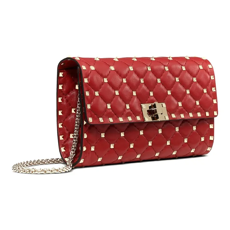 Valentino ROCKSTUD SPIKE Sheepskin Chain Bag, Shoulder Bag, Crossbody Bag Women's Red-1