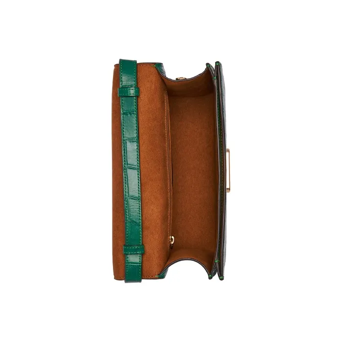 COACH Brynn Crocodile Pattern Leather Crossbody Bag Medium Size Women's Emerald Green-2