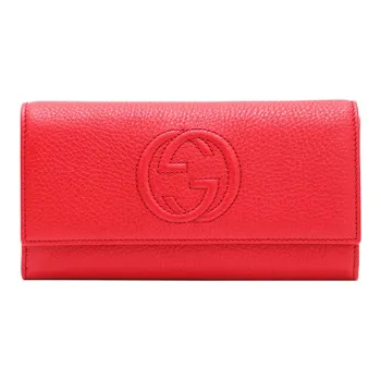 GUCCI Soho Cow Leather Long Flap Wallet Women's Red