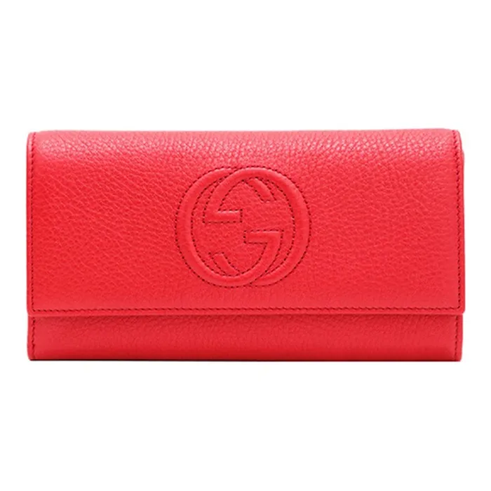 GUCCI Soho Cow Leather Long Flap Wallet Women's Red-0