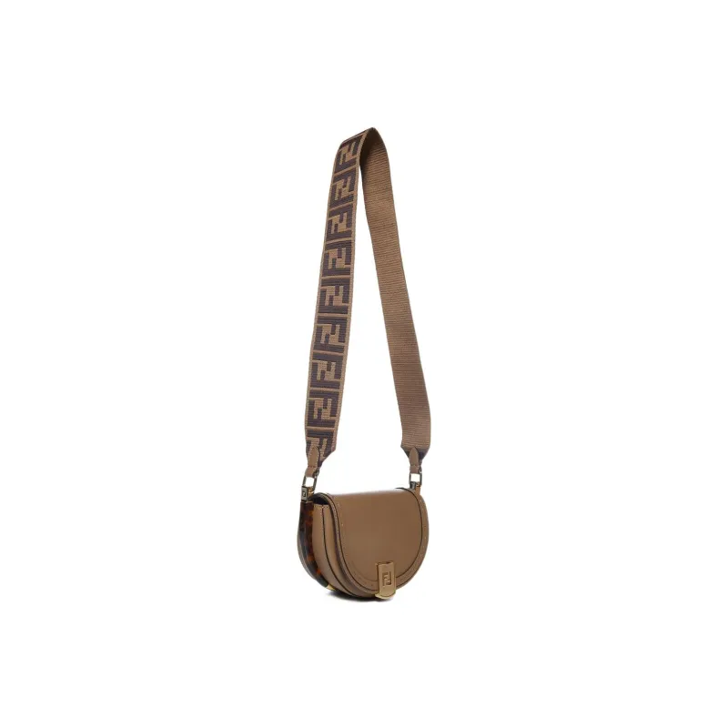 FENDI Calfskin Crescent Bag, Saddle Bag, Crossbody Bag, Shoulder Bag Women's Brown-1