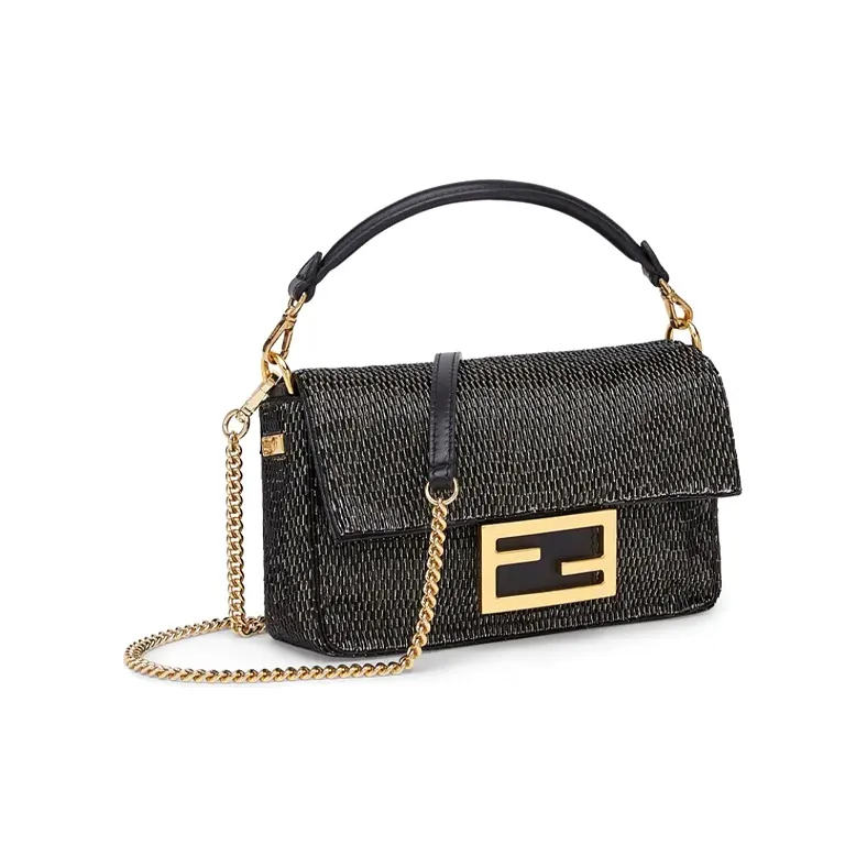 FENDI Baguette Leather Baguette Bag Portable Crossbody Bag Shoulder Bag Mini Women's Black-1