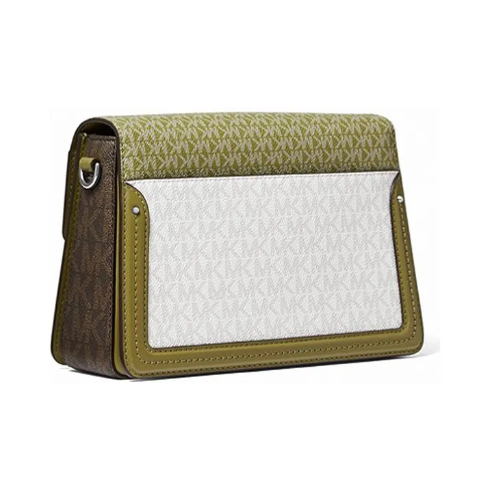 MICHAEL KORS Jessie Canvas Detail Crossbody Bag, Shoulder Bag Medium Size Women's Avocado Green & White-1