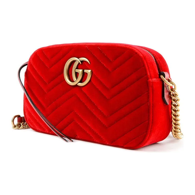 GUCCI Marmont Quilted Velvet Camera Bag, Shoulder Bag, Crossbody Bag Women's Red-1