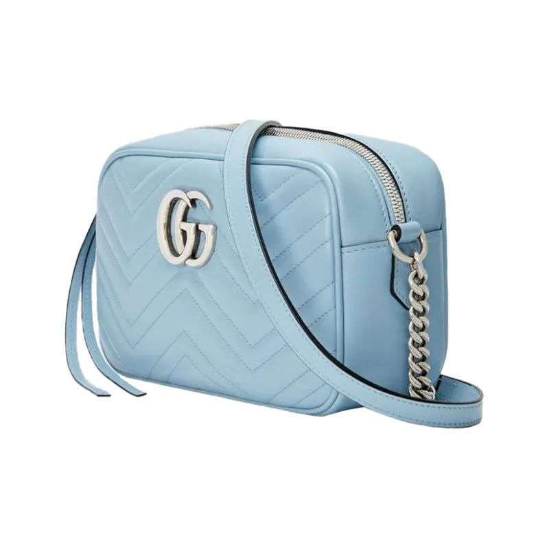 GUCCI Marmont Leather Camera Bag Portable Crossbody Bag Shoulder Bag Women's Light Blue-1