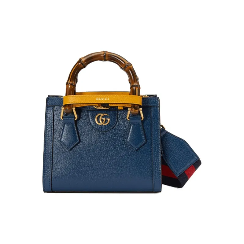 GUCCI Diana Leather Tote Bag Shopping Bag Shoulder Bag Crossbody Bag Handbags Mini Women's Blue-0