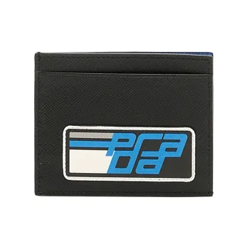 PRADA Cow Leather Card Holder Unisex Black/Blue