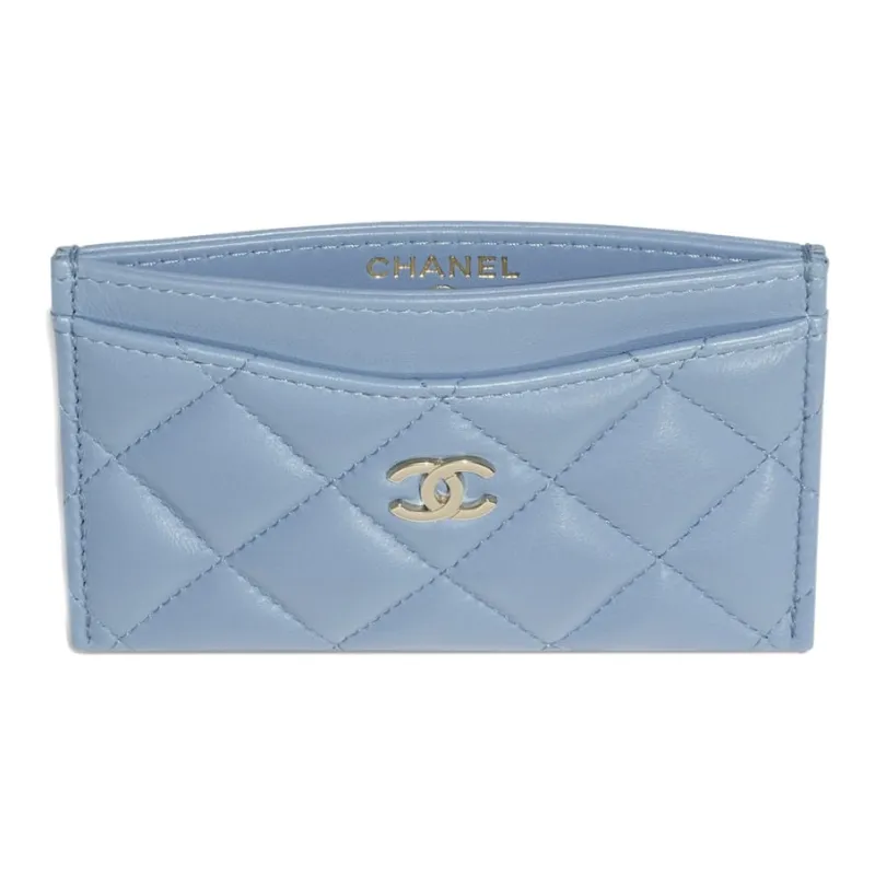 CHANEL Lambskin Card Holder Unisex Sky Blue-2