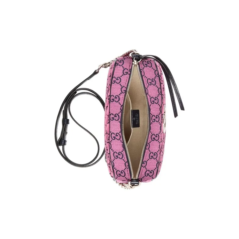 GUCCI GG Marmont Canvas Camera Bag Canvas Bag Shoulder Bag Crossbody Bag Small Size Women's Pink/Black-6