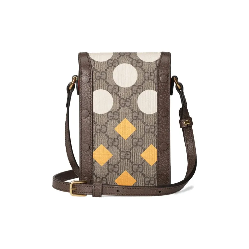 GUCCI Horsebit 1955 Canvas With Leather Cell Phone Pouch Shoulder Bag Crossbody Bag Mini Unisex Ebony/Brown-2