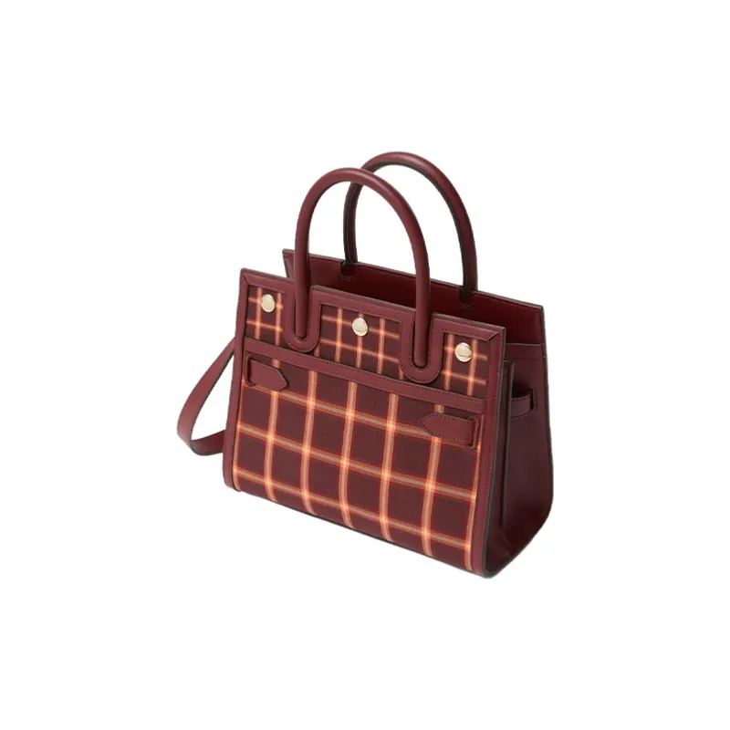 Burberry Cotton Shoulder Bag Crossbody Bag Handbag Mini Women's Burgundy Red-1