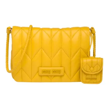 MIU MIU Leather Shoulder Bag Women's Sunlight Yellow