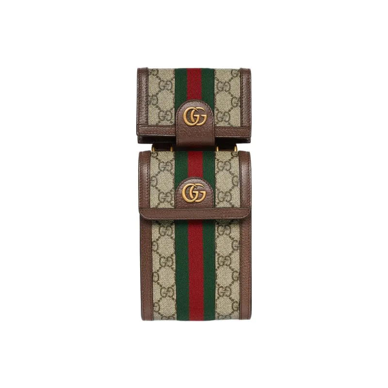 GUCCI Ophidia Canvas Combo Bag, Wallet, Card Holder, Cell Phone Pouch Trumpets Unisex Ebony-1