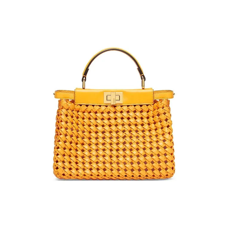 FENDI Peekaboo Leather Shoulder Bag, Crossbody Bag, Handbag Women's Orange-2