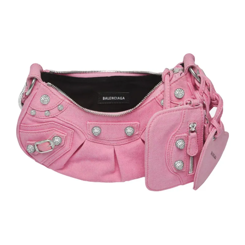 Balenciaga Le Cagole Denim Shoulder Bag Mini Women's Pink-3