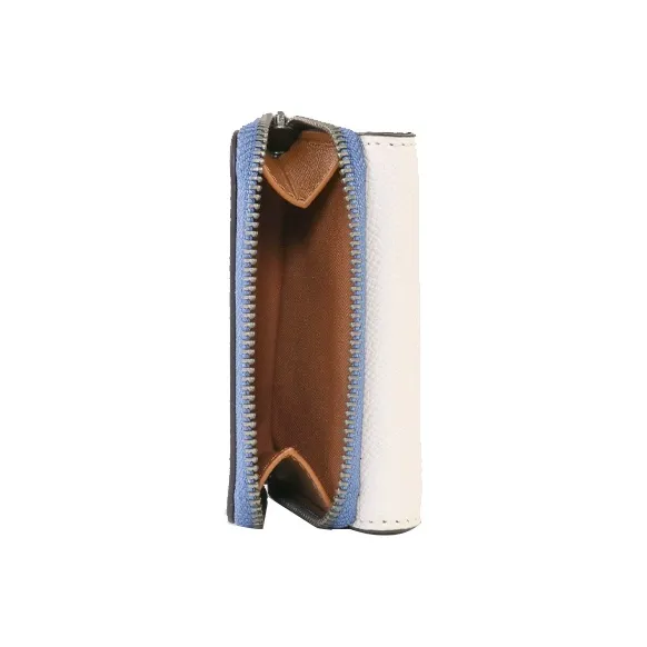 COACH Trifold Wallet Leather Card Holder Wallet Women's White With Blue And Purple-2