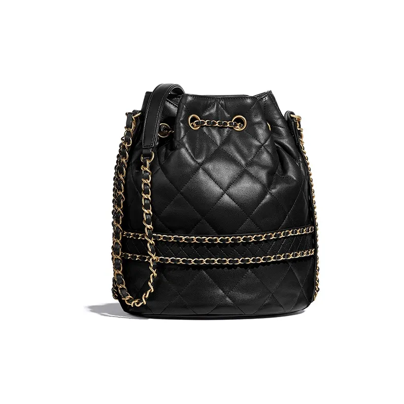 CHANEL Sheepskin Drawstring Bag, Bucket Bag, Shoulder Bag Tubas Women's Black-1