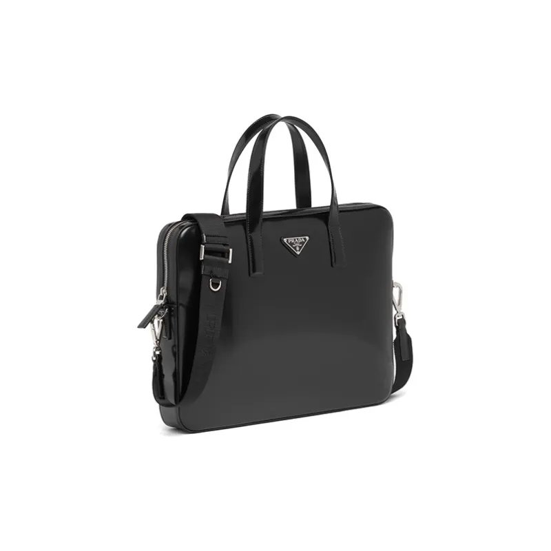 PRADA Leather Briefcases Handbags Men's Black-1