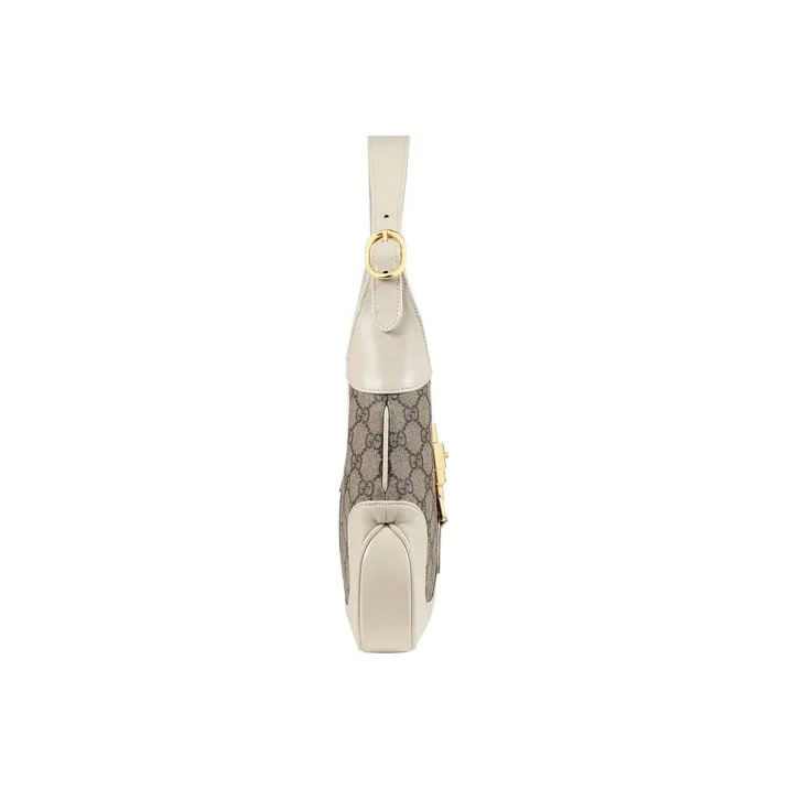 GUCCI Jackie 1961 Canvas With Leather Trim Crescent Shoulder Bag Shoulder Bag Women's White Brown Multicolor-3