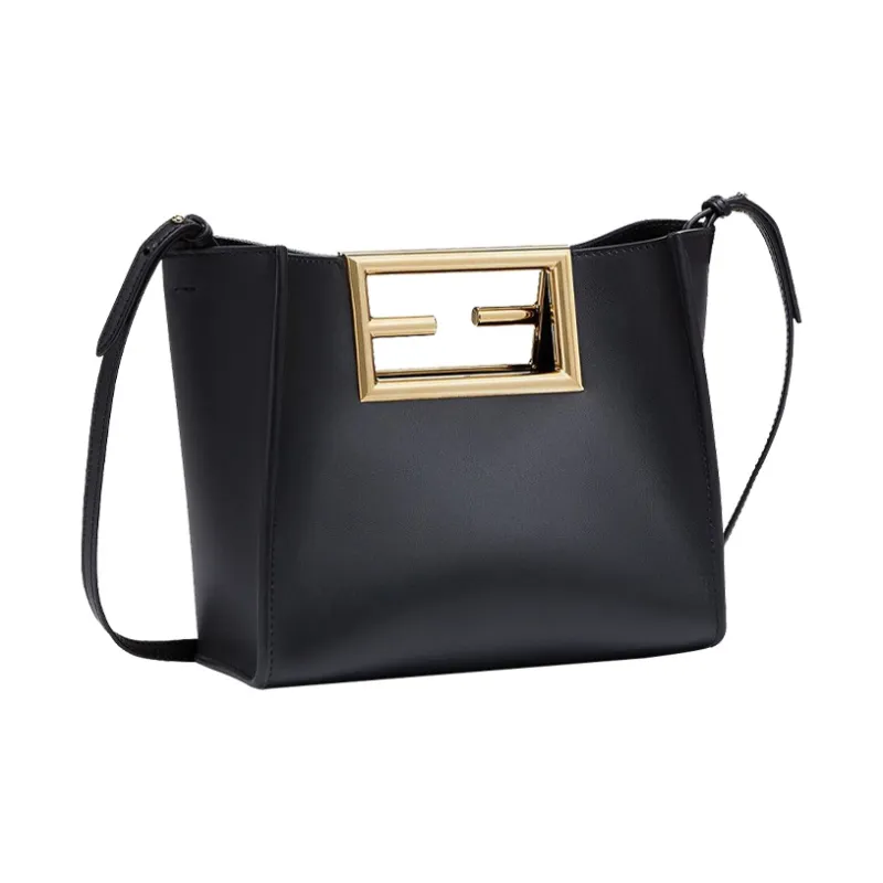 FENDI Calfskin Tote Bag Shopping Bag Shoulder Bag Crossbody Bag Handbag Small Size Women's Black-1