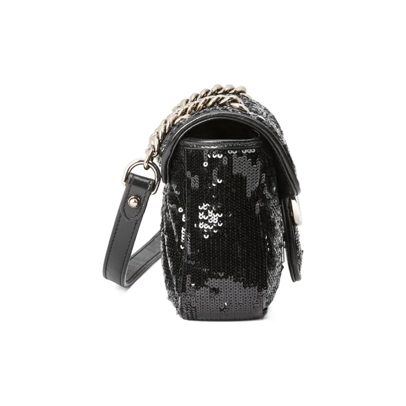 GUCCI Marmont Quilting Reflective Pieces Crossbody Bags Shoulder Bags Women's Black-2